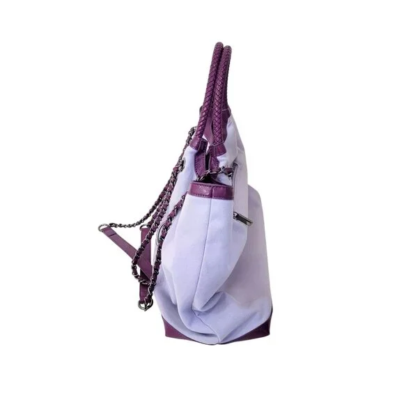 Gunas New York Purple & White Vegan Leather Tote With Chain Strap - Picture 3 of 10